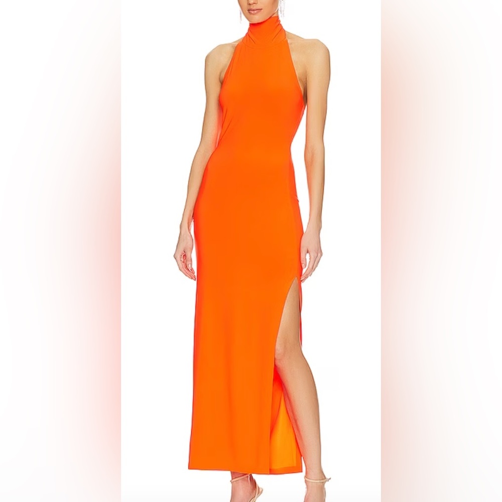 Norma Kamali halter Turtleneck Gown - orange